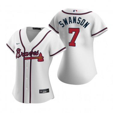 Women's Atlanta Braves #7 Dansby Swanson White Cool Base Stitched Jersey(Run Small)